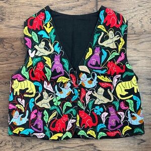 Colorful Homemade Cat Embroidered Vest